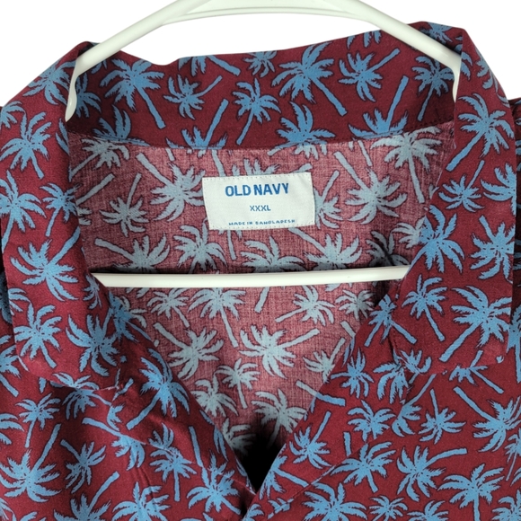 Old Navy Mens Burgundy short sleeve shirt button down Hawaii Tropical XXXL - Picture 3 of 5